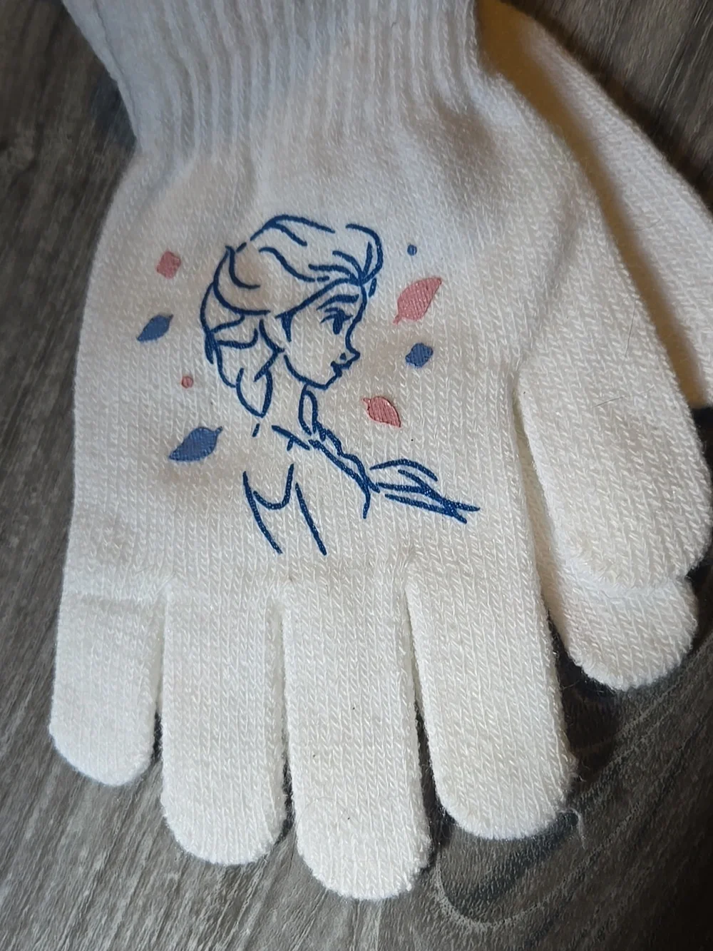 Disney Frozen White Gloves with Blue and Pink Elsa Sketch